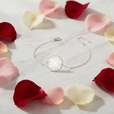 Glow-in-the-Dark Heart Bracelet - Silver Round with Textured Design