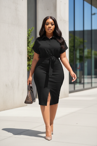 Summer Shirt Dress with Belt – Button-Down Split Hem Midi Dress (S-XXL)
