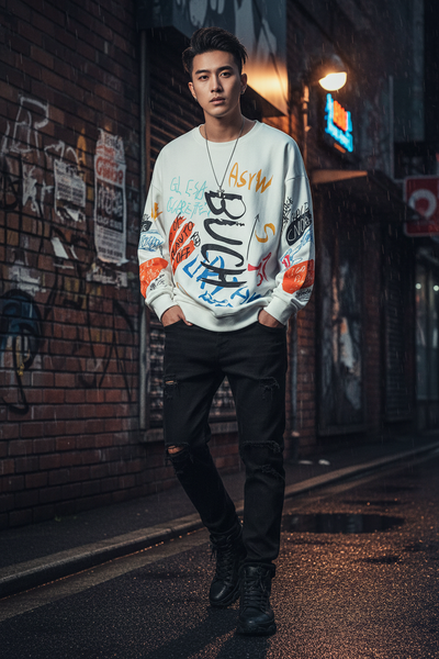 Harajuku Streetwear Crewneck – Oversized Japanese Hip Hop Pullover Sweatshirt