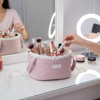 Women’s Barrel Drawstring Makeup Bag – Large-Capacity Travel Cosmetic Organizer