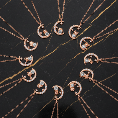 Celestial Grace: Chinese Zodiac Moon & Star Pendant Necklace – S925 Silver