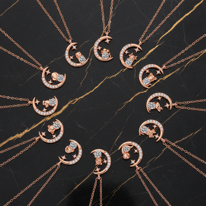Celestial Grace: Chinese Zodiac Moon & Star Pendant Necklace – S925 Silver